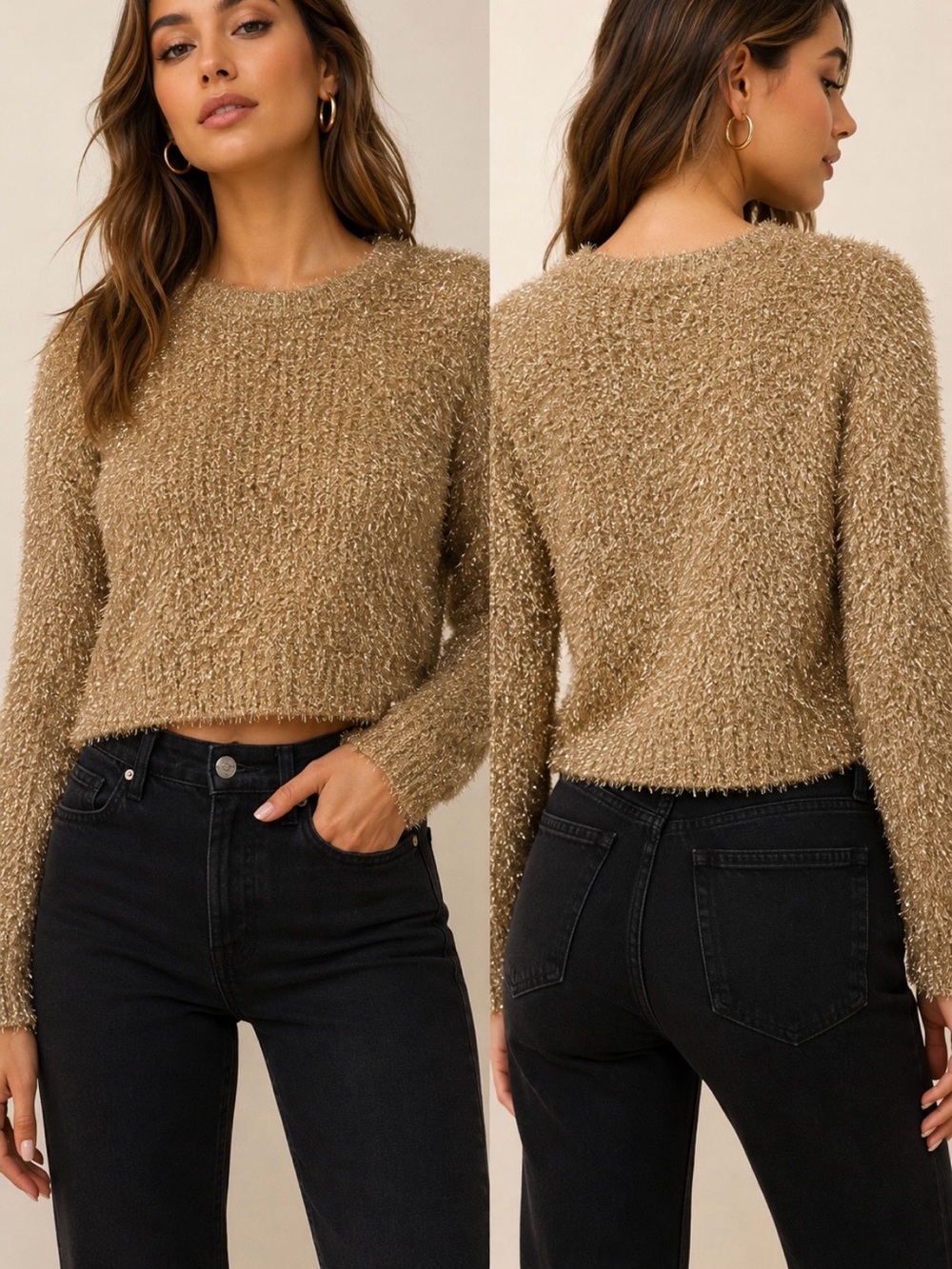 ASTR The Label Alma Metallic Bouclé Gold
Sweater NWT M